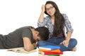 Young student surrounded by books