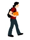 Young student walking with books