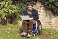 Young student on a wheelchair at the park Royalty Free Stock Photo