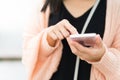 Young student women shopping online on smartphone. business and modern lifestyle concept Royalty Free Stock Photo