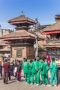 Young students carrying the Nepalese flag in a demonstration against India Royalty Free Stock Photo