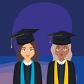 Young students graduated girls diversity characters