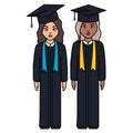 Young students graduated girls diversity characters