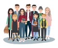 Young students group. School community. Vector illustration of a flat design. stylish girsl and boys. Hipster students