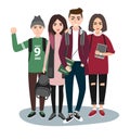 Young students group. Vector illustration of a flat design. stylish girl and boy. Hipster students. Trendy youth