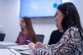 Young students listening the lecture with interest on university, female student using phone Royalty Free Stock Photo