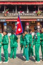 Young students carrying the Nepalese flag in a demonstration against India Royalty Free Stock Photo