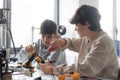 Young students using a 3D printer in the lab Royalty Free Stock Photo