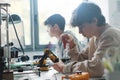 Young students using a 3D printer in the lab Royalty Free Stock Photo