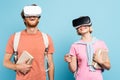 Students in virtual reality headsets holding Royalty Free Stock Photo