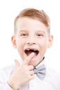 Young stylish boy with new tooth instead of missed Royalty Free Stock Photo