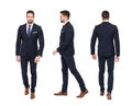 Young stylish businessman front rear side view isolated