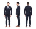 Young caucasian stylish businessman front side rear view isolate