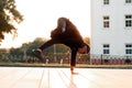 Young stylish male dancer in black denim clothes dancing Royalty Free Stock Photo