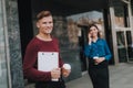 Young stylish man staying with cup of coffee Royalty Free Stock Photo