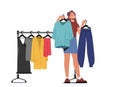 Young Stylish Woman Choosing New Fashioned Clothes in Store. Girl Buying Garment Stand near Hanger in Apparel Boutique