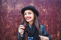 Young stylish woman in a city street Royalty Free Stock Photo