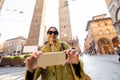 Woman traveling in Bologna city, Italy Royalty Free Stock Photo