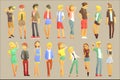 Young Stylishly Dressed People Flat Cool Cartoon Style Vector Drawings Set.