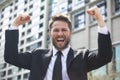 Young Successful Business Man Celebrating in City Royalty Free Stock Photo