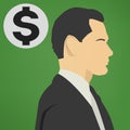 Young successful business man with a dollar sign vector icon. Royalty Free Stock Photo