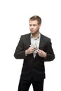 Young successful businessman holding money Royalty Free Stock Photo