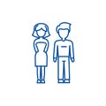 Young successful couple, man and woman line icon concept. Young successful couple, man and woman flat vector symbol