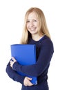 Young successful woman with folder smiles happy Royalty Free Stock Photo