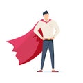 Young super business man, executive worker in superhero cloak on top of office building. Motivation and ambition, ceo. Royalty Free Stock Photo