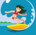 Young surfer girl on the crest wave. Royalty Free Stock Photo