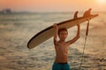 Young surfer man going surfing on beach banner panorama. Water Sport Royalty Free Stock Photo