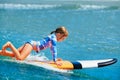 Young surfer rides on surfboard with fun on sea waves Royalty Free Stock Photo