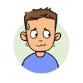 Young sweating man looking sideways. Flat design icon. Flat vector illustration. Isolated on white background.