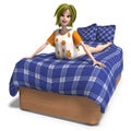 Young sweet cartoon girl invites to a slumber Royalty Free Stock Photo