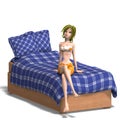 Young sweet cartoon girl invites to a slumber Royalty Free Stock Photo