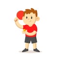 Young table tennis player with a racket standing. Sport and fitness. Cartoon vector flat illustration. Isolated on white Royalty Free Stock Photo