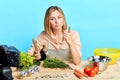 Young talented female nutritionist tells secrets of healthy diet to her followers Royalty Free Stock Photo