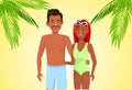 Young Tanned Couple in Swimsuits Flat Illustration