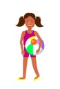 Young Tanned Girl with Pigtails Cartoon Character