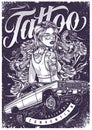 Young tattoo woman monochrome poster