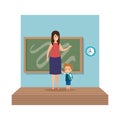 Young teacher female with schoolboy classroom scene Royalty Free Stock Photo