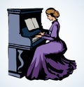 The girl plays the piano. Vector drawing