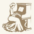 The girl plays the piano. Vector drawing