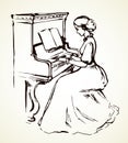 The girl plays the piano. Vector drawing