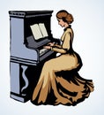 The girl plays the piano. Vector drawing