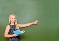 Young teacher showing on chalkboard