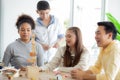 Young teacher and student doing activity playing block wooden for development together with enjoy and fun. Royalty Free Stock Photo