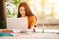 A young or teen asian girl student in university Royalty Free Stock Photo