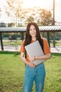 A young or teen asian girl student in university Royalty Free Stock Photo