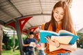 A young or teen asian girl student in university Royalty Free Stock Photo